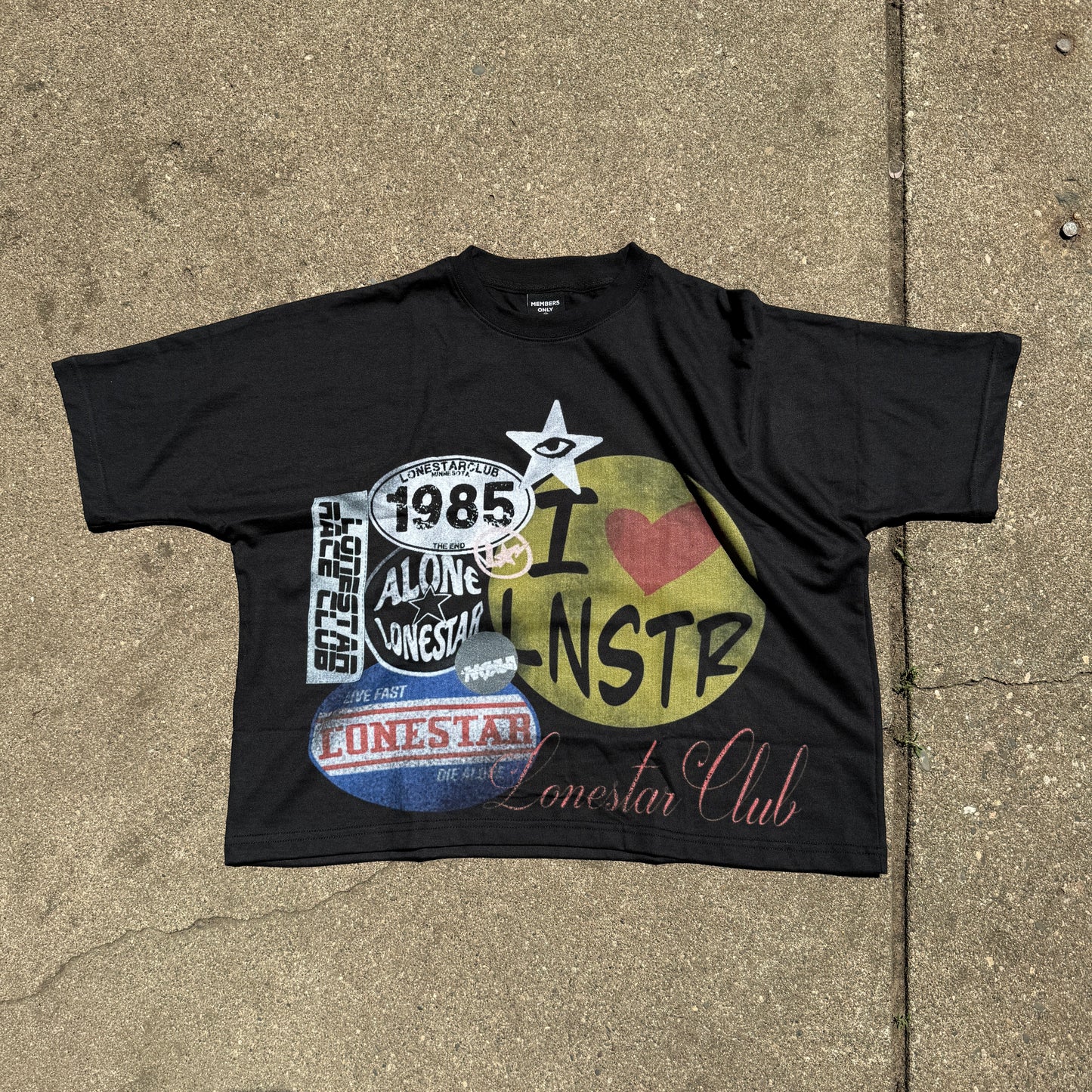 Black Lonestar Club Patchwork Box Tee